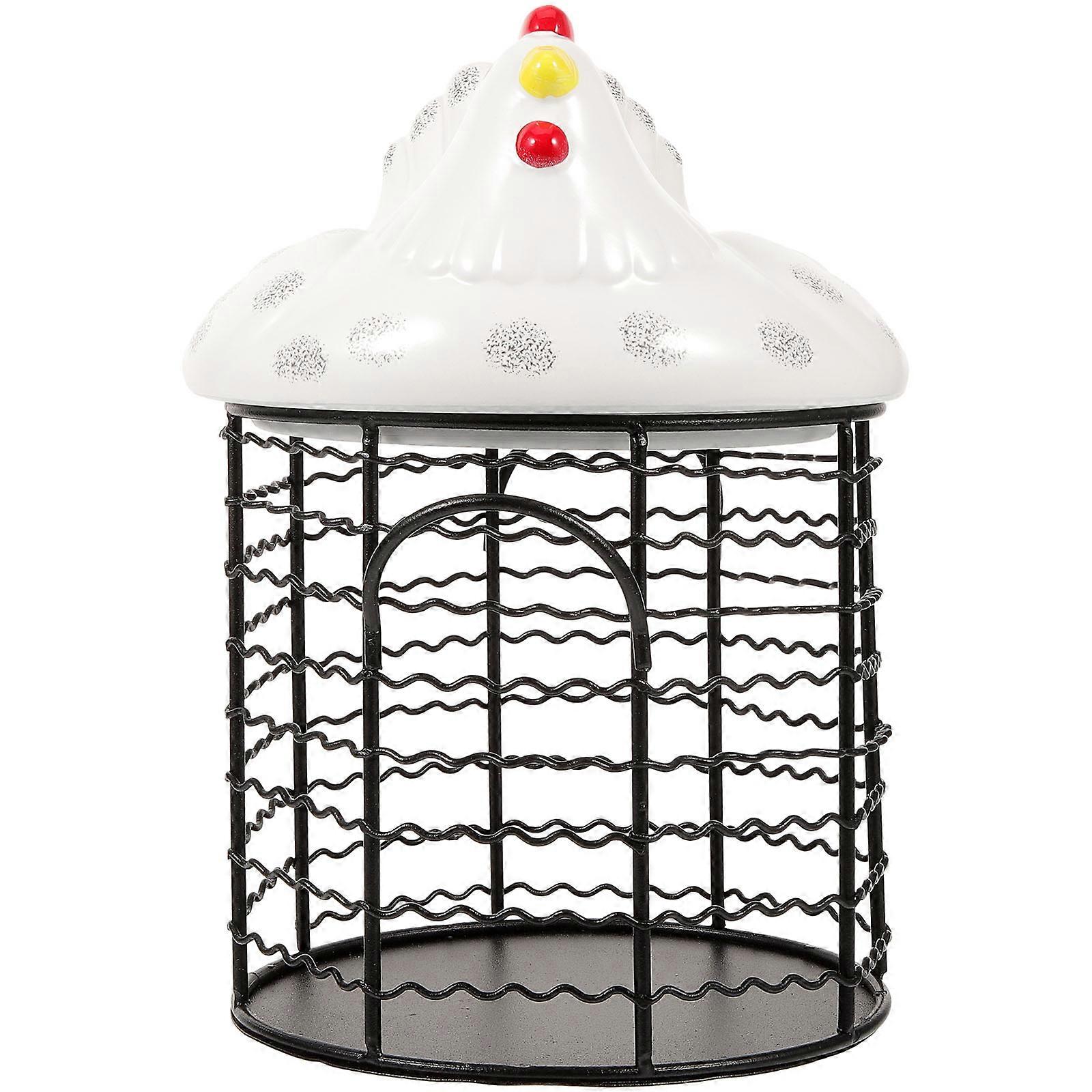 Rustic Farmhouse Egg Container Iron Egg Basket Home Use Black Color Creative Hen Shaped Lid 1Pack