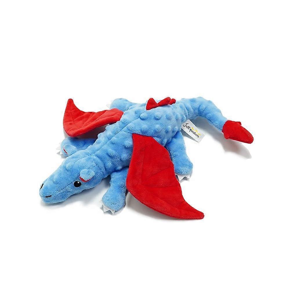 Colorful Plush Dragon Dog Toy  Durable Squeaky Dinosaur with Crinkle Paper (Blue)