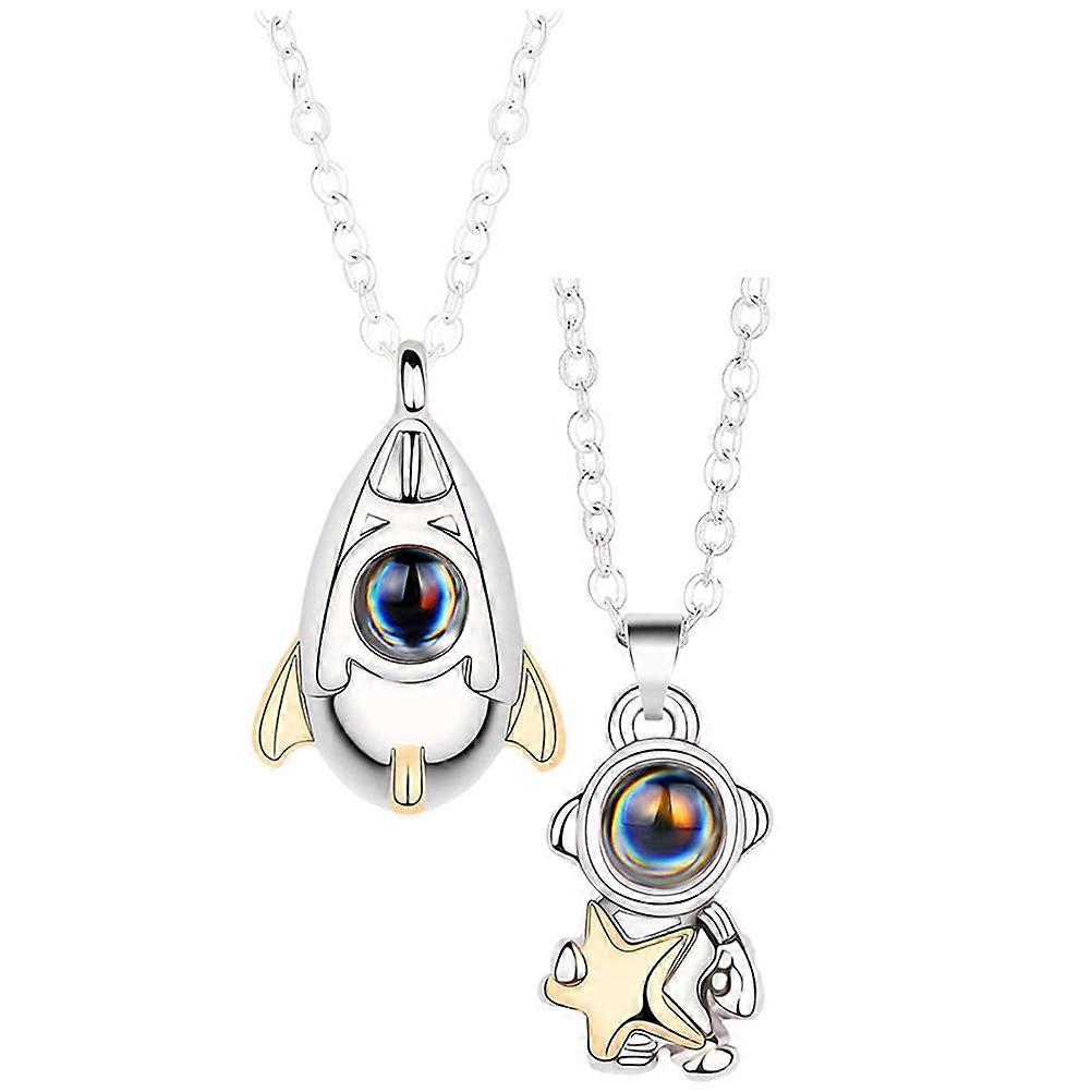 Matching Astronaut Necklace For Girlfriend Boyfriend Space Theme Assorted Color Low Allergenic Material 1 Pair