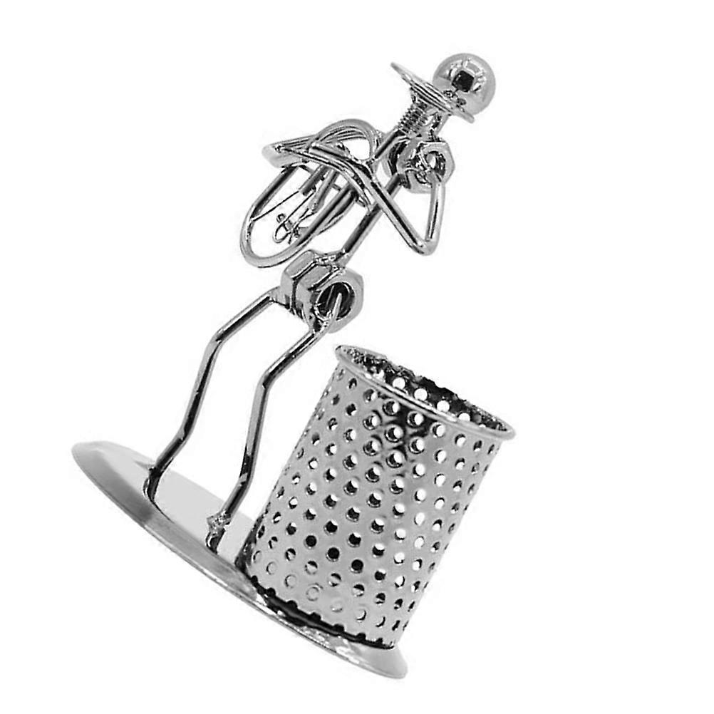 Silver Iron Pen Holder for Desk Storage Long Time Use Without Fading 6.5 Inches Tall