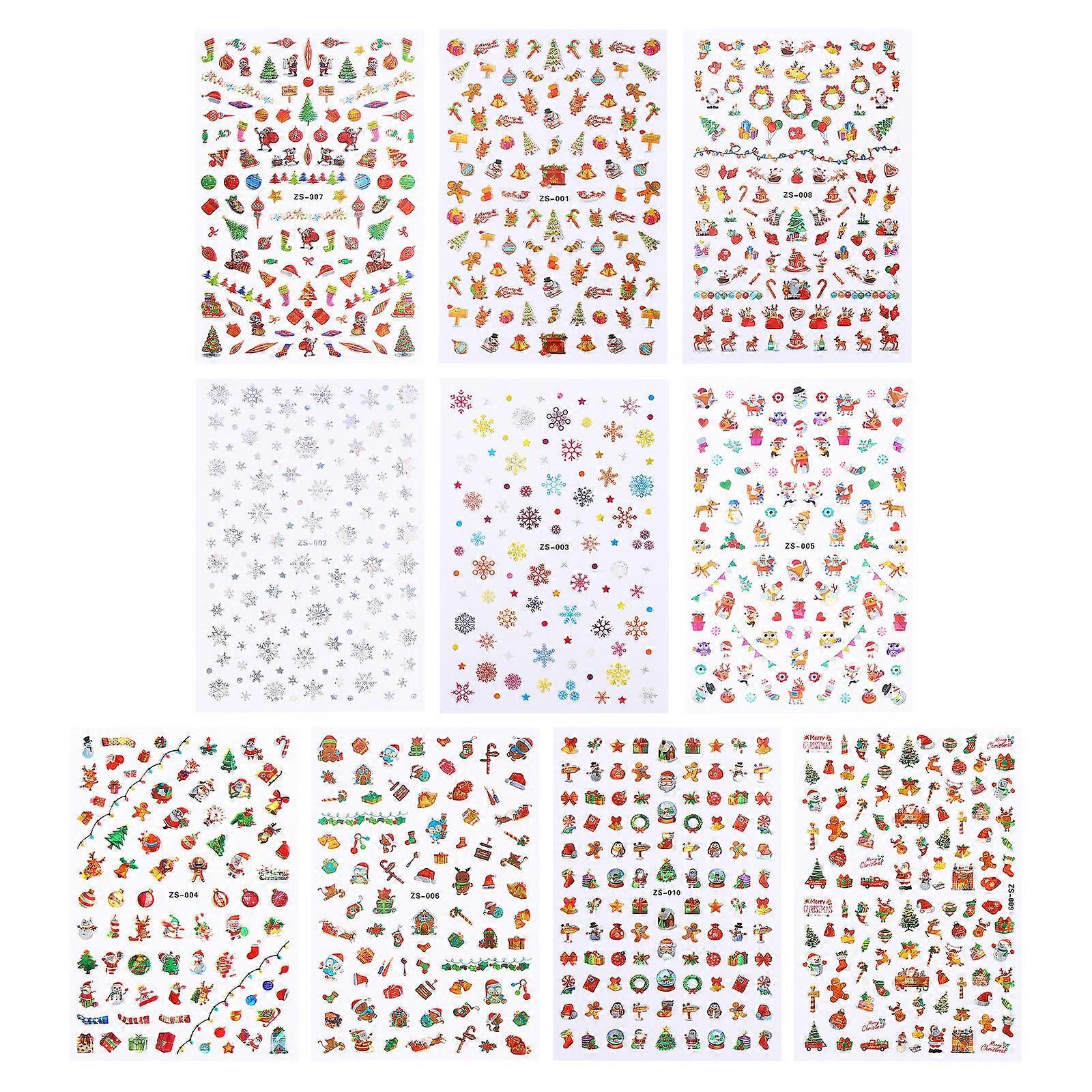 Nail Tip Stickers Designed For Christmas Cosplay Festivities Assorted Color Decorate Nails 10 Sheets