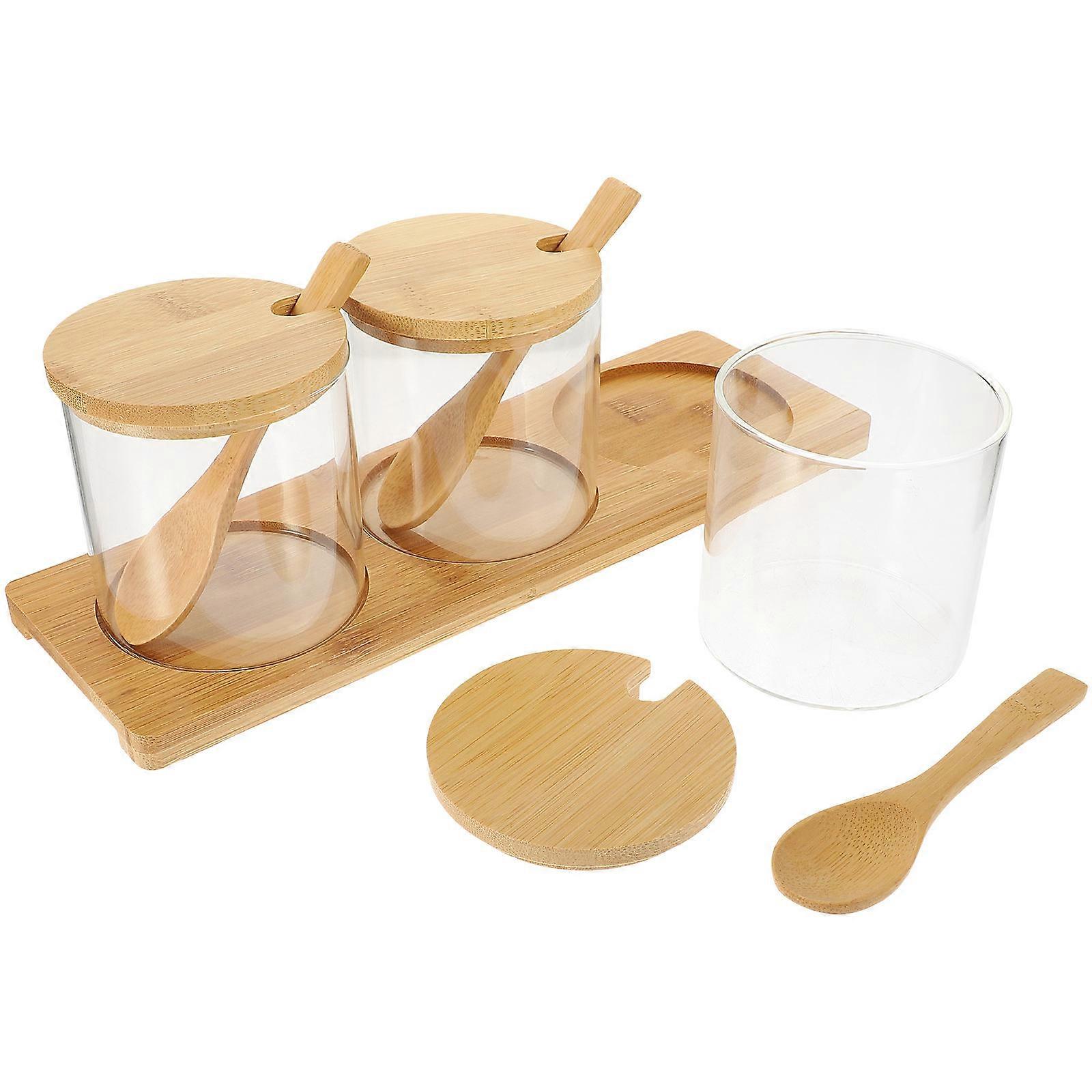 Glass Container Pots 3Pcs Sealed Storage For Household Use Featuring Stylish Design And Lid