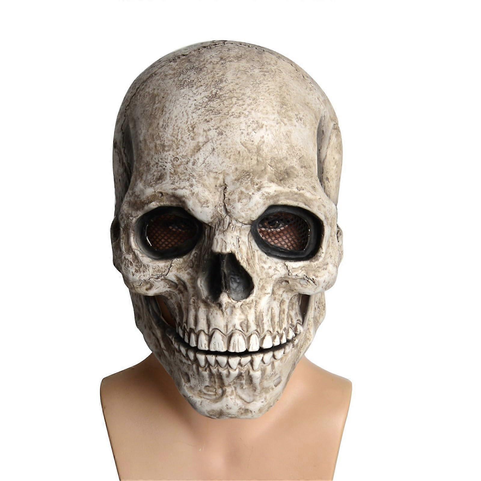 Scary Halloween Skull Mask, Full Head, Realistic with Movable Jaw for Adults