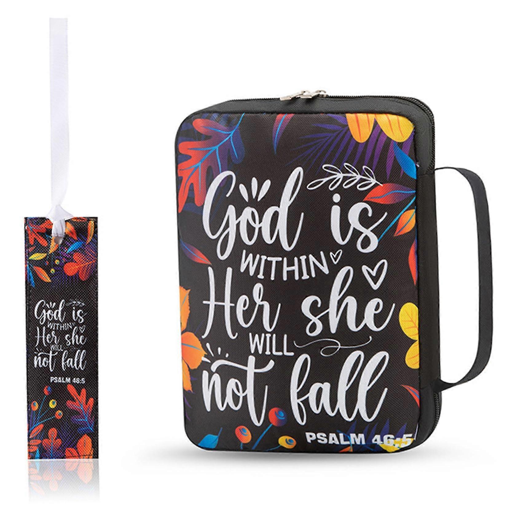 Bible cover with handle 10x7in Bible case for women Oxford fabric bag with bookmark zipper large capacity command, leaf cases