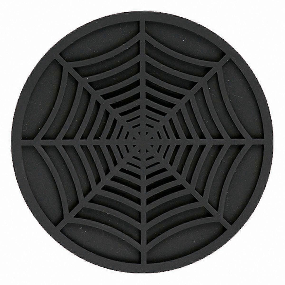 Black Silicone Coasters with Spider Web Design - Set of 6 Unique 4-Inch Drink Placemats for Beverages