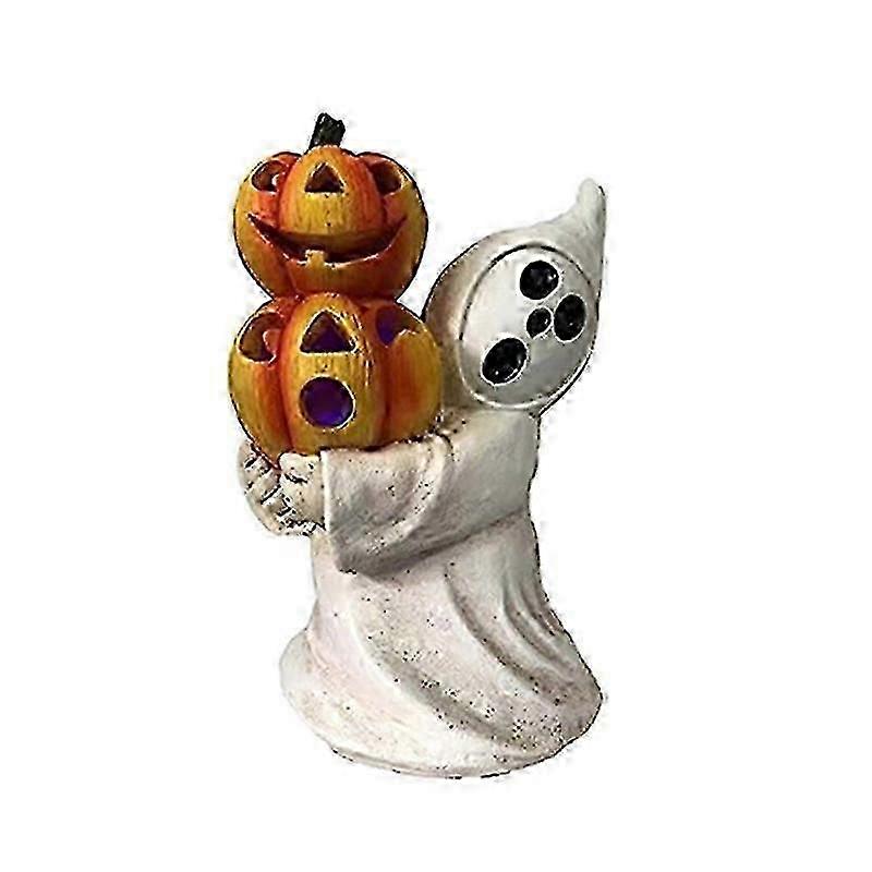 Halloween Ghost Pumpkin Decor - Rustic Resin Statue for Spooky Home Display