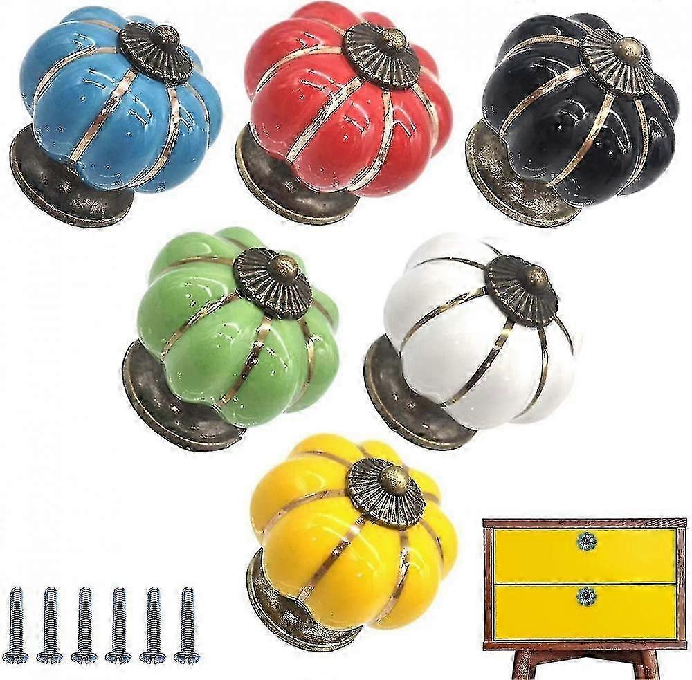 Ceramic Furniture Knobs 6 Pack Drawer Knobs Colorful Furniture Knobs Retro Drawer Knobs