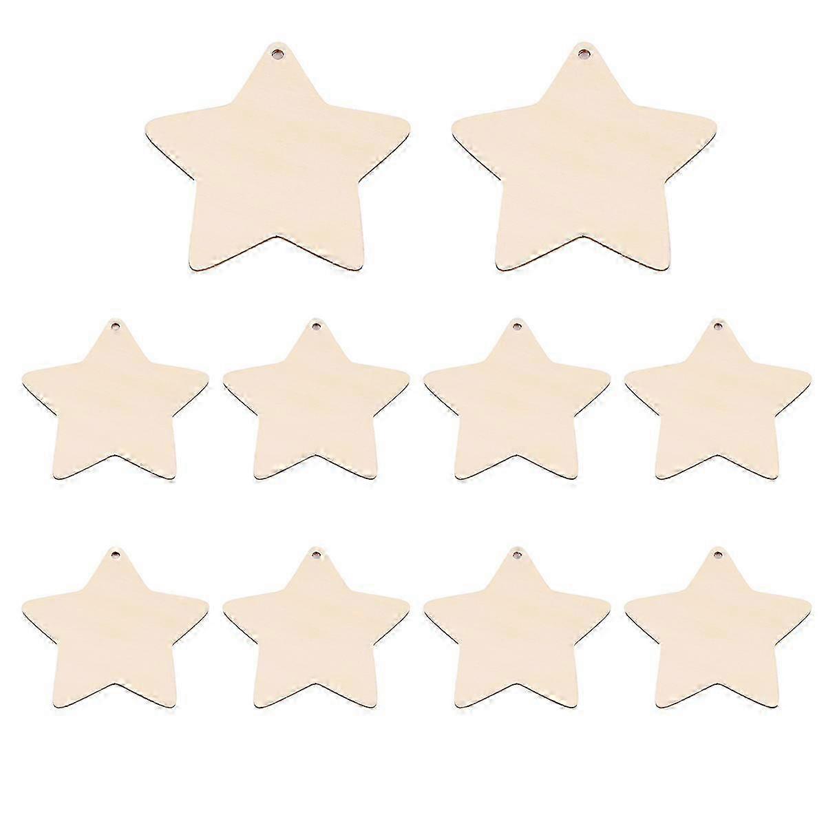 10 Unique Wooden Star Shapes, Craft Tags with Hole - Ideal for DIY Projects (10cm)