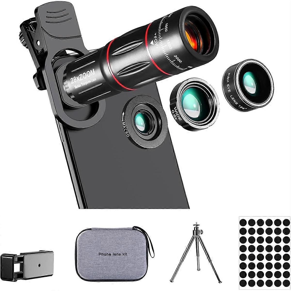 Phone Camera Lens Kit Upgraded Version Telephoto 28X Wide Angle