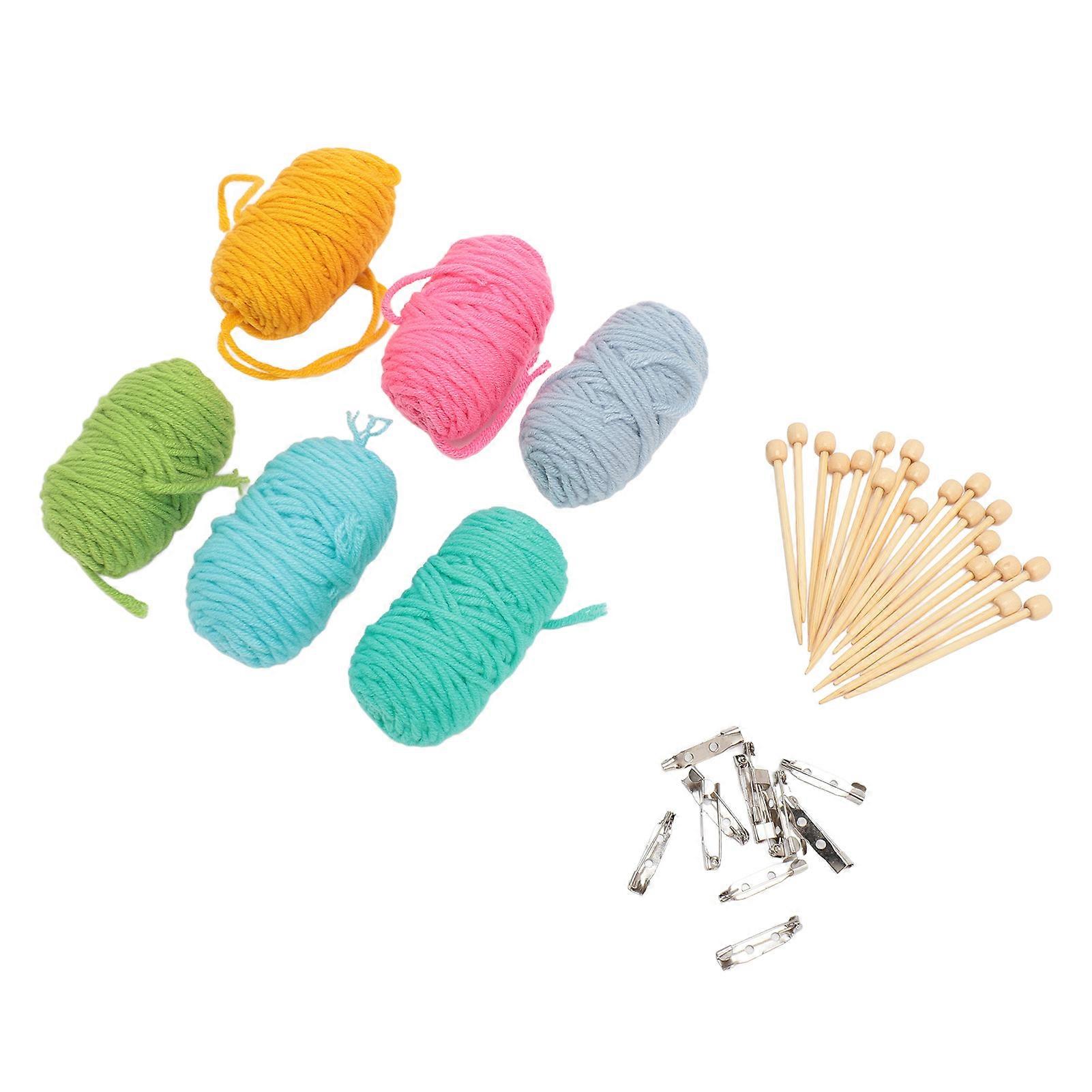 Mini Knitting Tools Set with 8cm Needles & 6 Color Yarns