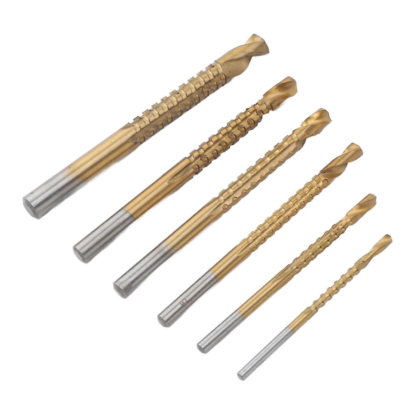 6 Pcs Titanium Plated Twist Drill Bit Set 3-8mm for Wood & PVC