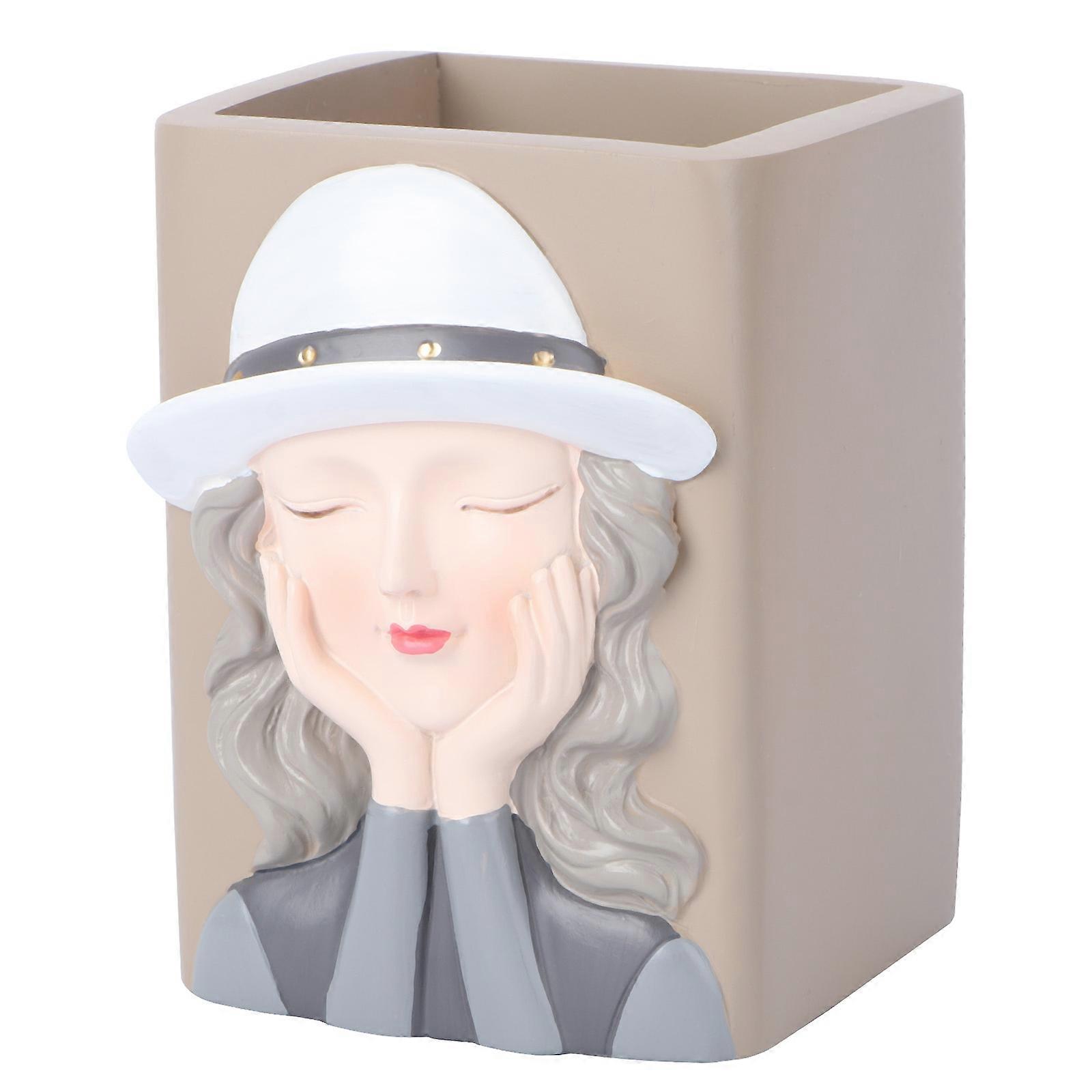 Multi-Functional Makeup Brushes Container For Dressing Room And Living Room In Brown Color With Stylish Organization 1Pcs