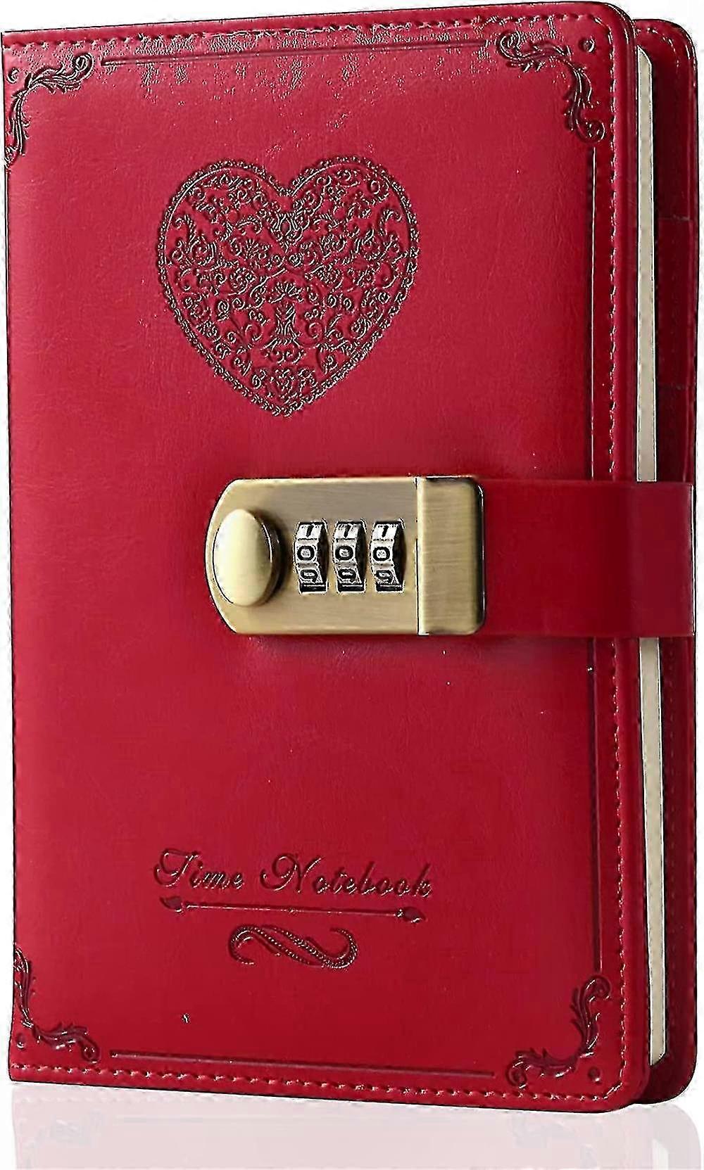 Cute Diary with Combination Lock for Girls and Women - Leather Journal Notebook in B6 Size 5.3x7.8 Inch for Personal Writing