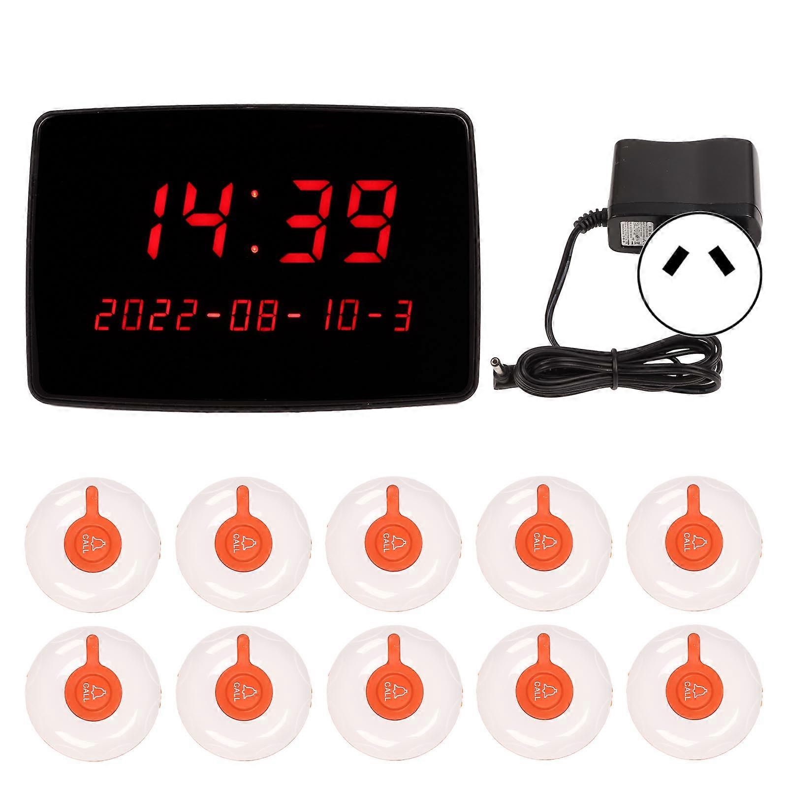 Wireless Calling System with 10 Waterproof Call Buttons and Display Receiver AU Plug
