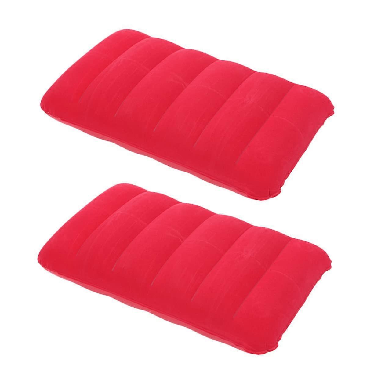 Flocking Inflatable Cushion Two-Piece Set For Office Waist Support Camping And Travel Pillow 47x30 cm Red Lightweight