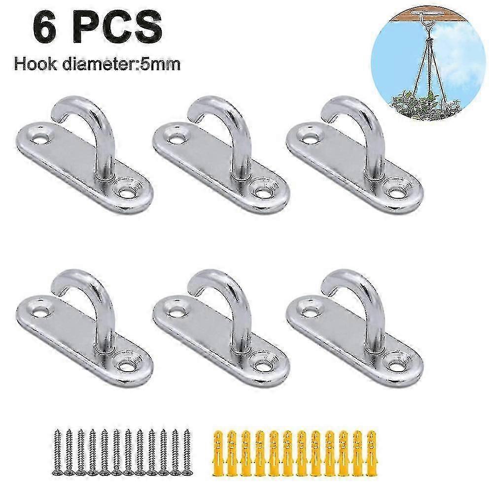 Stainless Steel Half Open Hook Wall Mounted Single Hook 6 Pieces