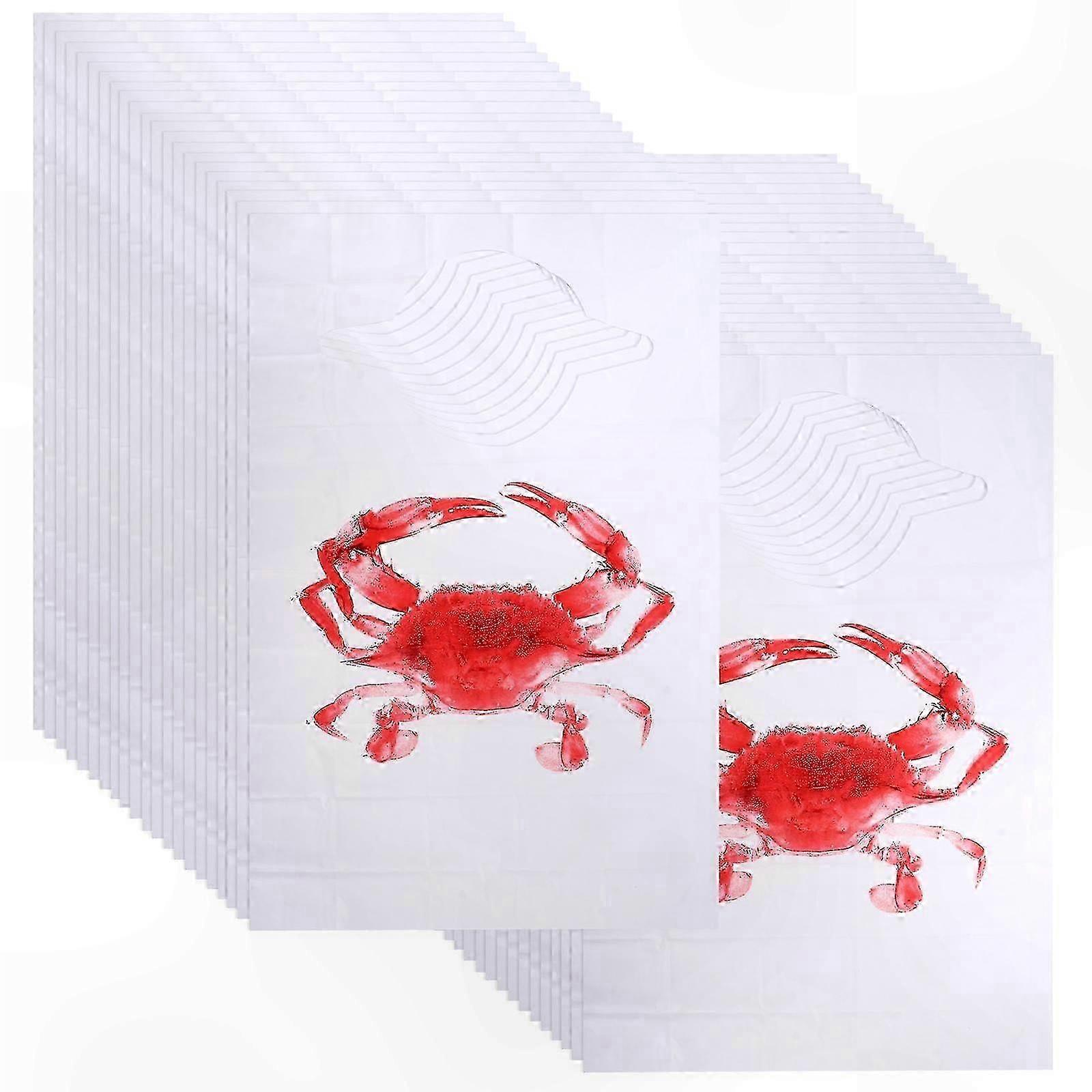 Waterproof Sleeveless Aprons with Crab Design for Seafood Dining, 100 Count Plastic Bibs