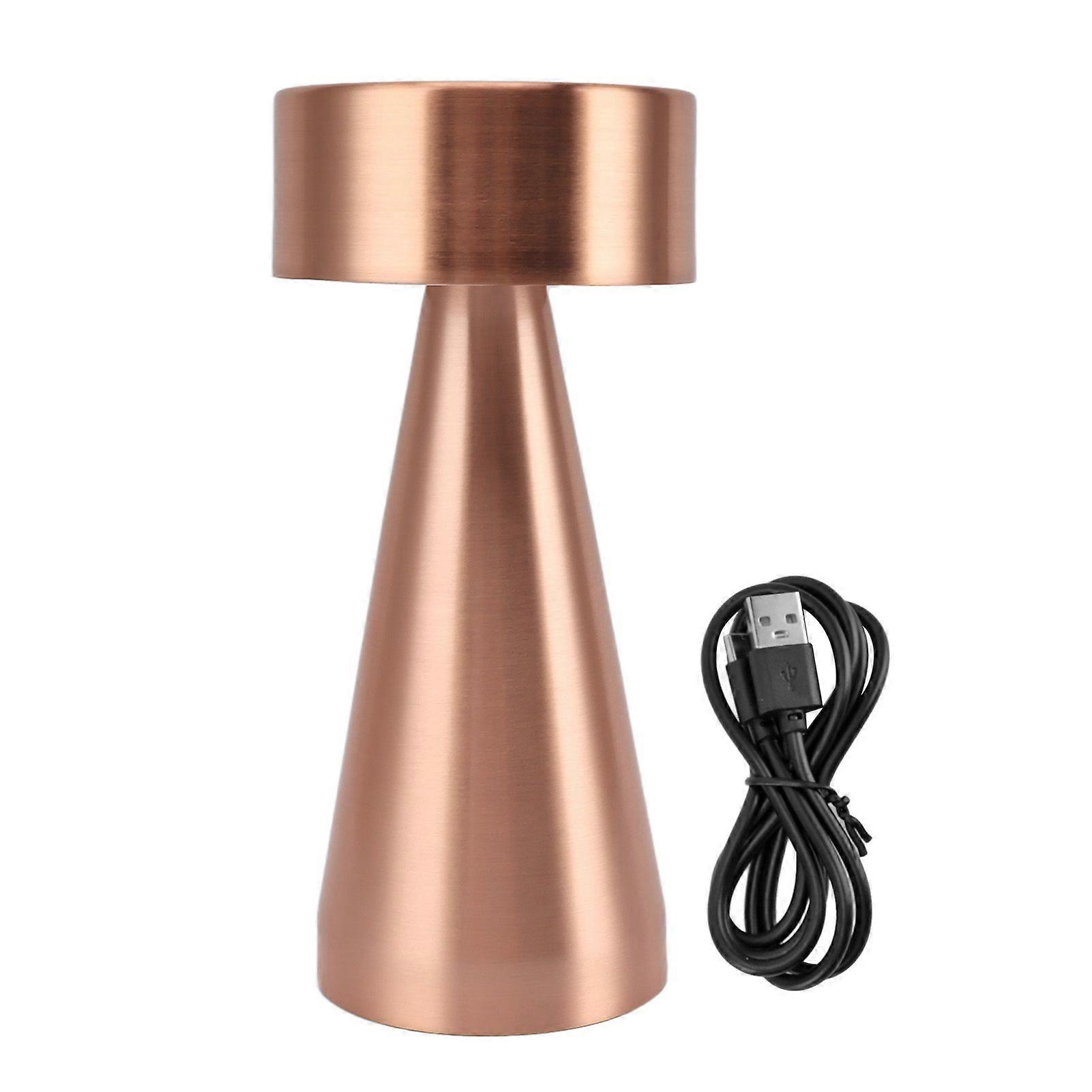 LED Portable Metal Table Lamp with Touch Sensor 3 Color Stepless Dimming Nightstand Desk Lamp Rechargeable Night Light Rose Gold