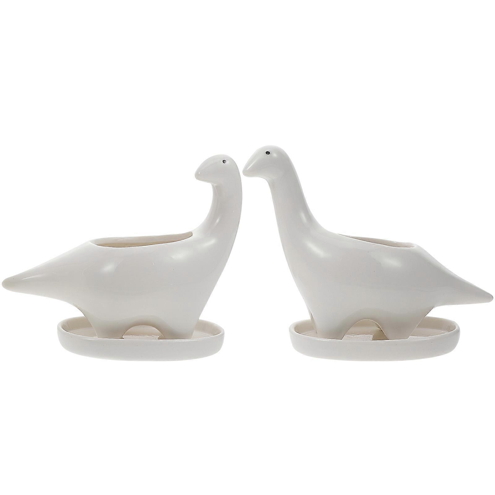White Dinosaur Shaped Ceramic Plant Pot for Creative Flower Container 2Pcs