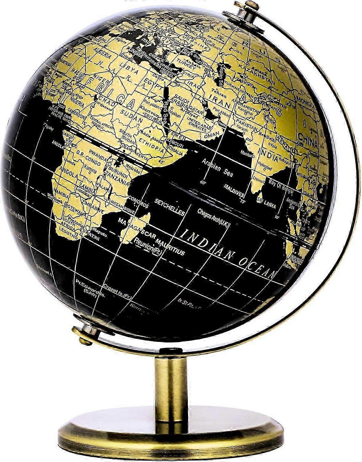 20cmGlobe Black & Golden, Mini World Globe Educational Geographic, English Map, Bronze Arc and Base