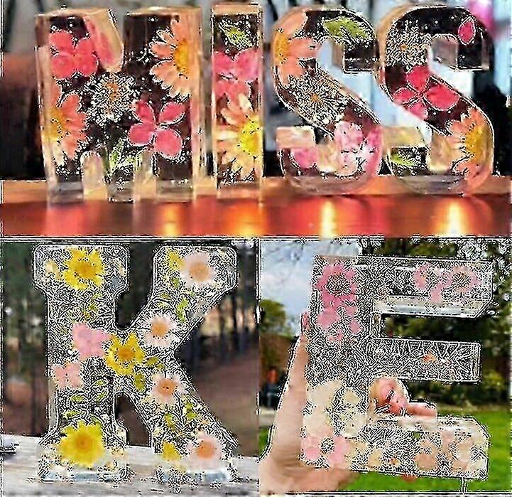 Resin Letter Night Light, Transparent Material, Embedded Dried Flowers with LED Lighting
