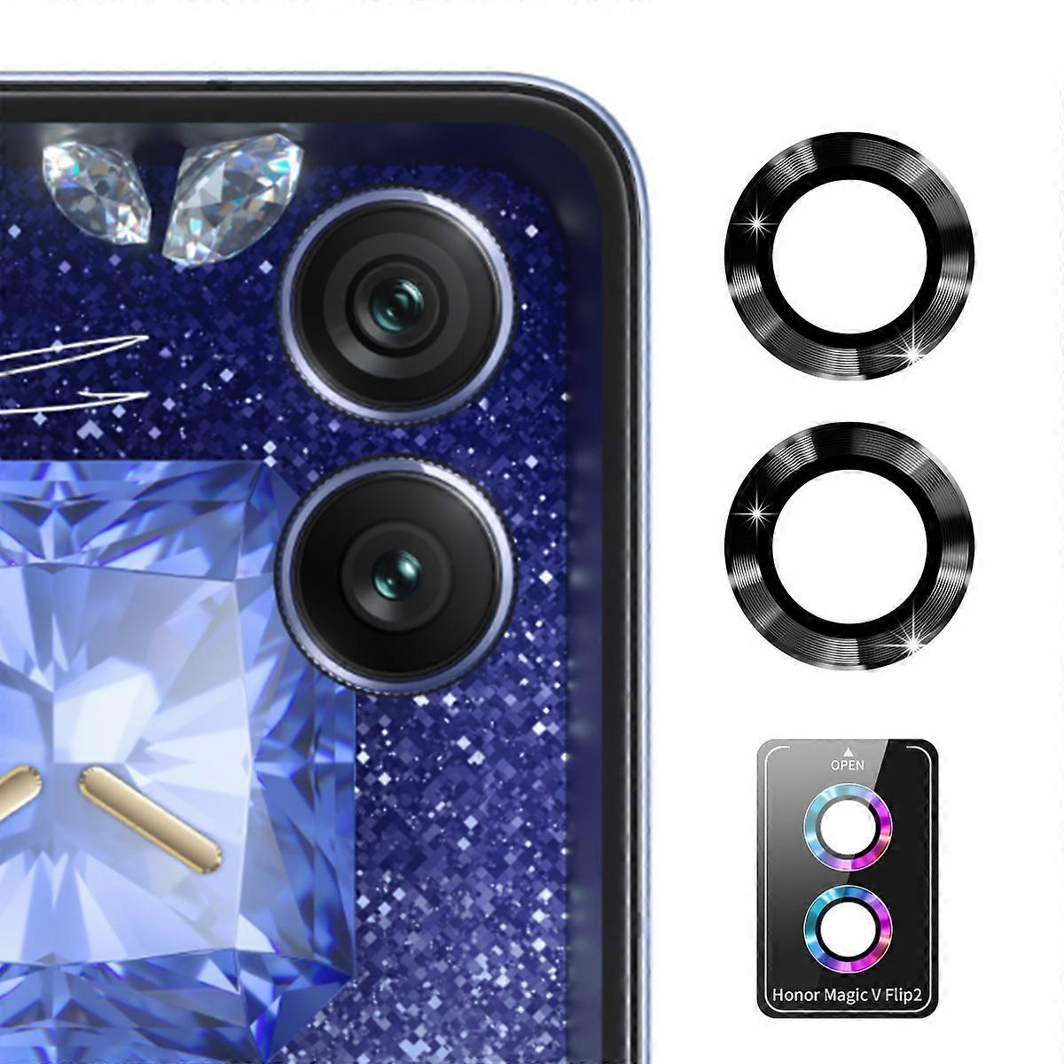 TKdaddy For Honor Magic V Flip 2 カメラ レンズ プロテクター ENKAY ハットプリンス メタル リング レンズ フィルム ブラック