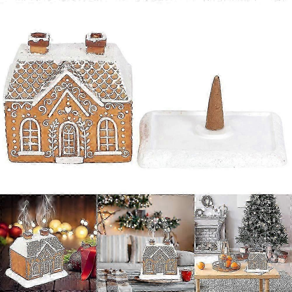 Christmas Party Snowy Roof Cabin Gingerbread House Incense Burner for Meditation, Indoors Resin Decorations to Fragrance