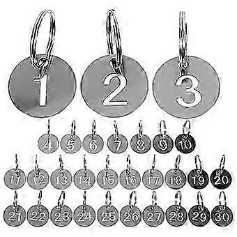 30Pcs Number ID Tags Key Chain StainlSteel Numbered 1-30 Tags Round Shaped Numbered Tags