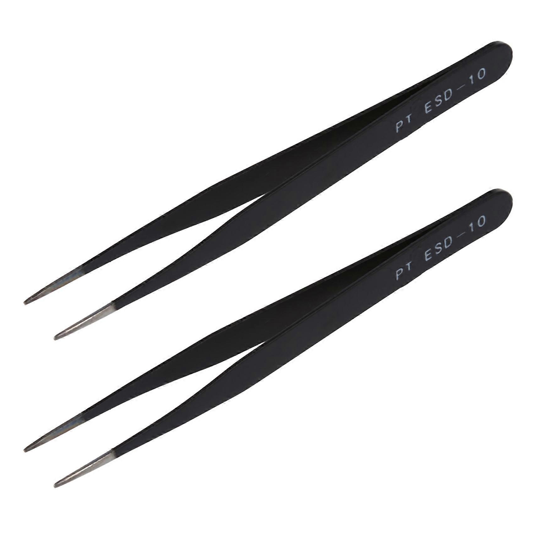 2X Black Metal Straight Tip Tweezer