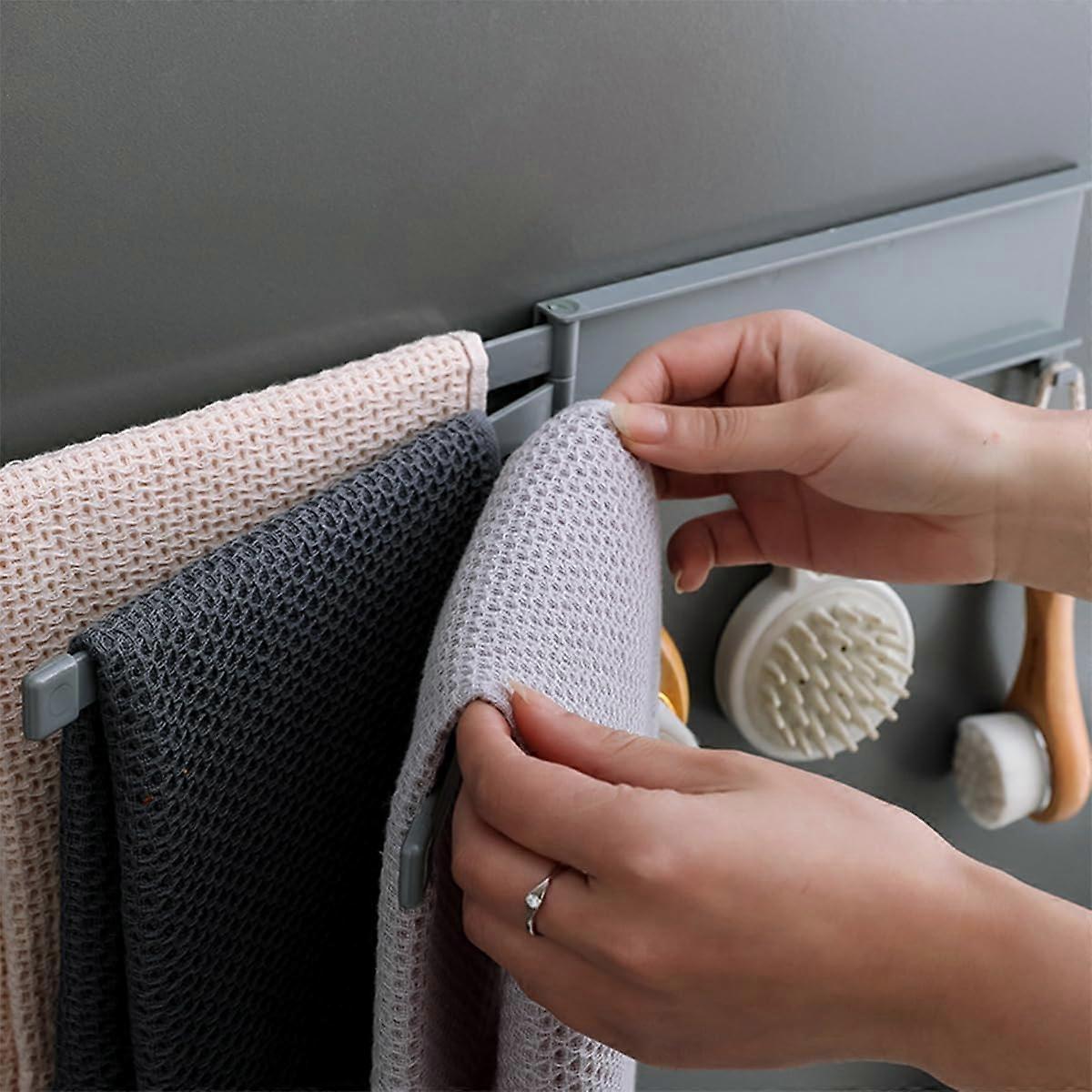 Towel Bar 180 Degree Swivel Grey Wall Mounted Towel Rack With Hooks 3 Arms Modern Tower Hanger For Bathroom And Kitchen