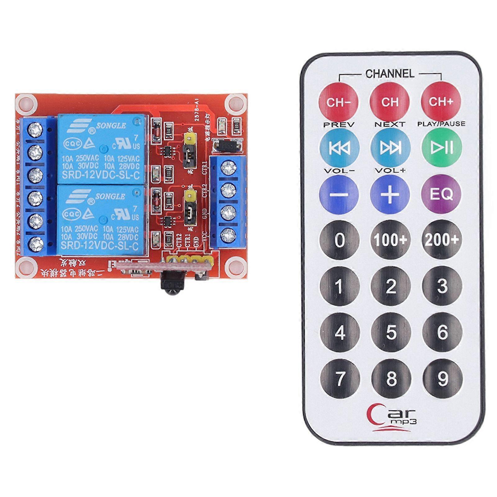 2 Channel Infrared Remote Control Switch Relay Module High Low Bidirectional Trigger Remote Control Relay DC12V Operating Voltage