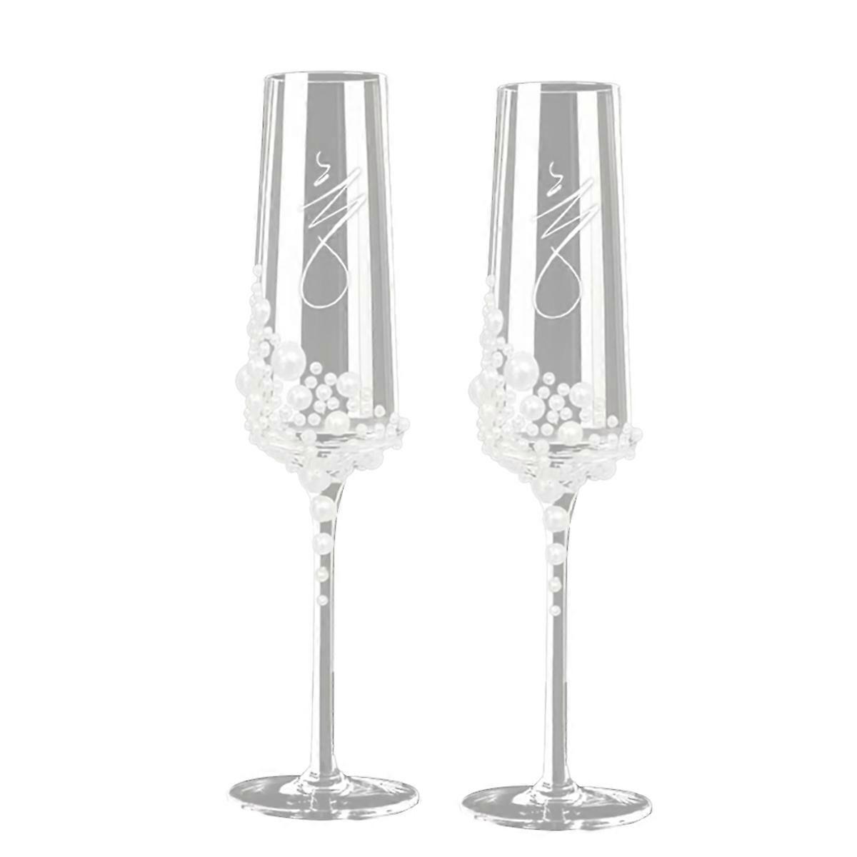 Elegant Pearl Crystal Champagne Glasses with Cursive Script Design,Handcrafted Clear Glassware for W