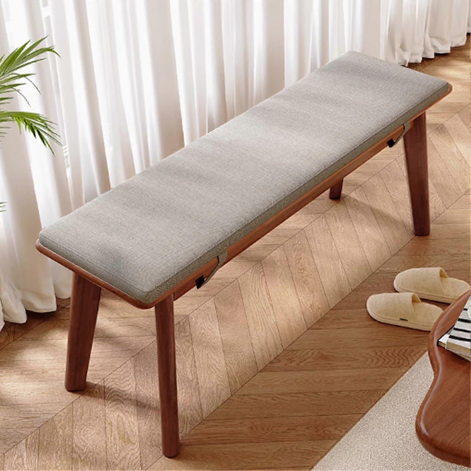 Wooden Bench With Upholstered Seat For Living Room And Dining, Rustic Entryway Seating, Easy Assembly