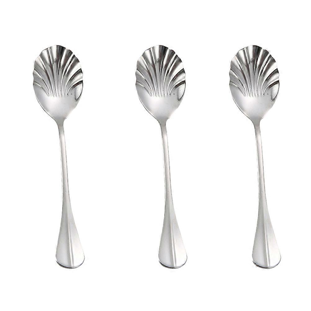Stainless Steel Mixing Spoons Serving Ice Cream For Family Restaurant Occasions Silver Long Handle Shell Design 3 Pcs
