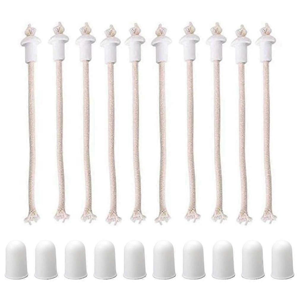 10 Sets Oil Lamp Wicks with Ceramic Holders Covers Lantern Replacement Lampwick