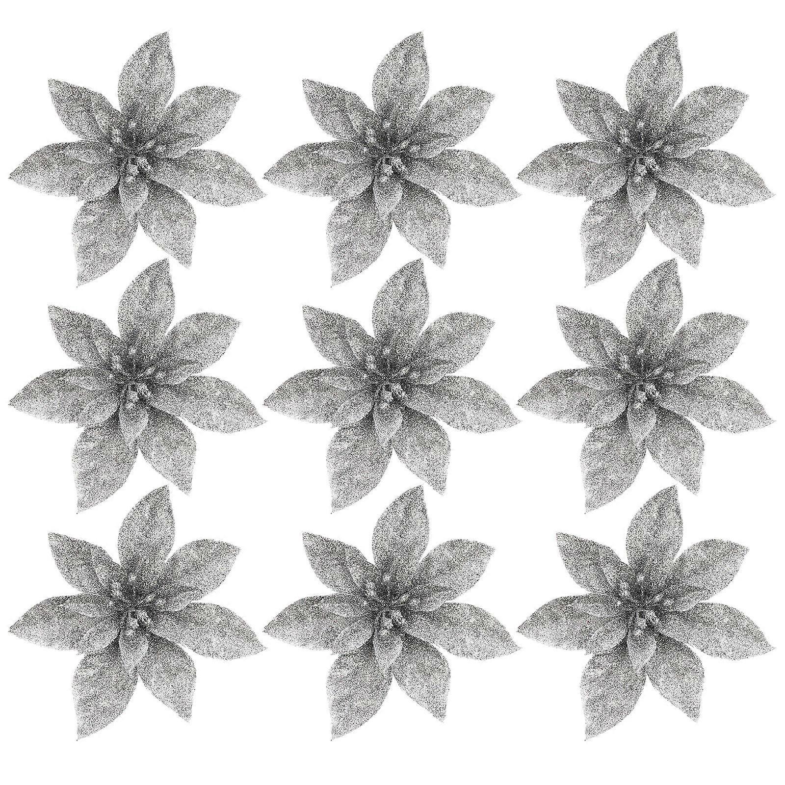 9Pcs Artificial Christmas Flower Ornaments For Holiday Celebration Featuring Beautiful Simulation Design