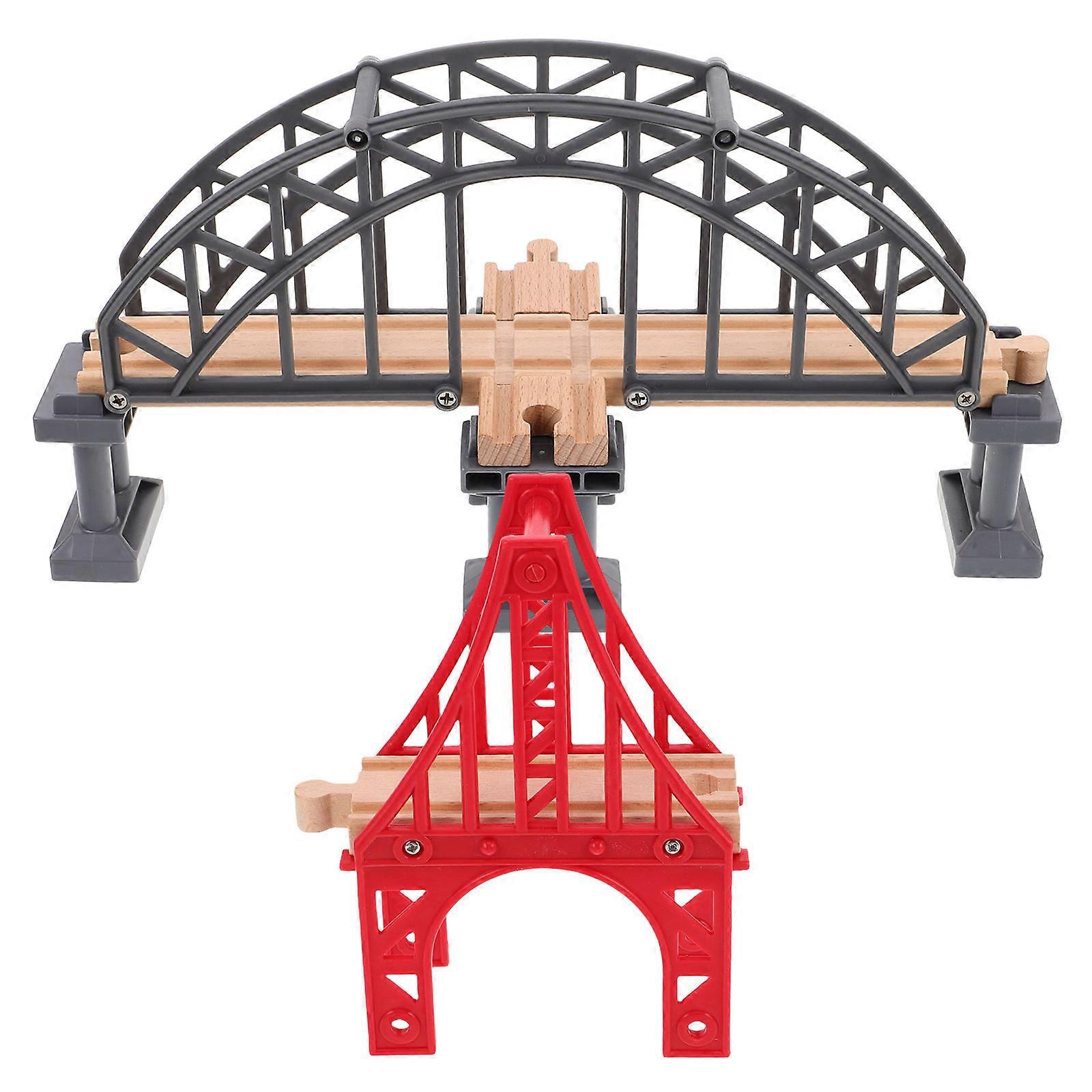 Wood Train Railway Bridge Toy Model Track Accessories for Train Track Theme Assorted Color 2Pcs