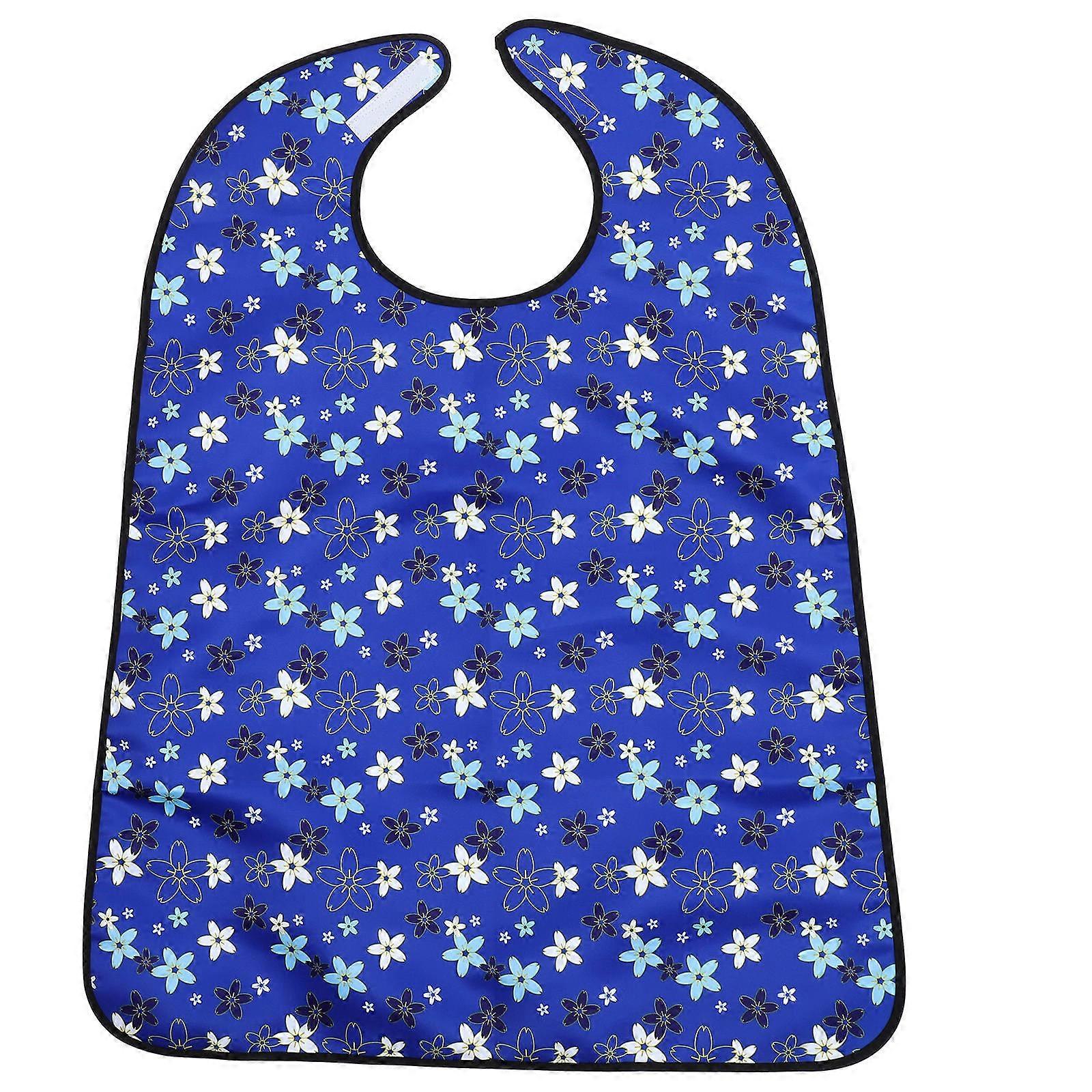 Waterproof Comfortable Elderly Bib Clothing Protector Mealtime Blue Polyester Adjustable Neck Strap 1Pcs
