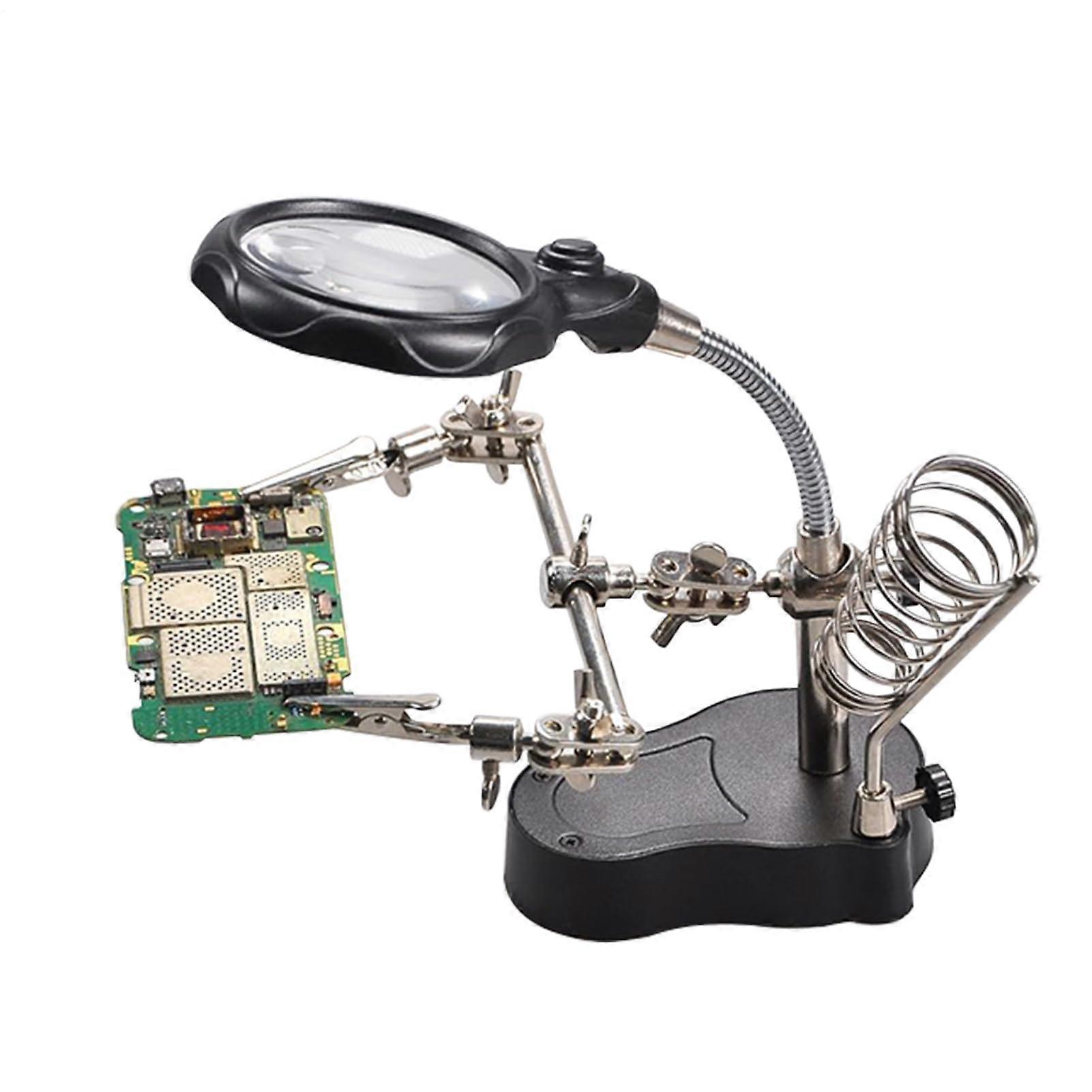 Solder Helping Hands Magnifying Soldering Stand Adjustable LED Light Alligator Clips Circuit Board Assembly