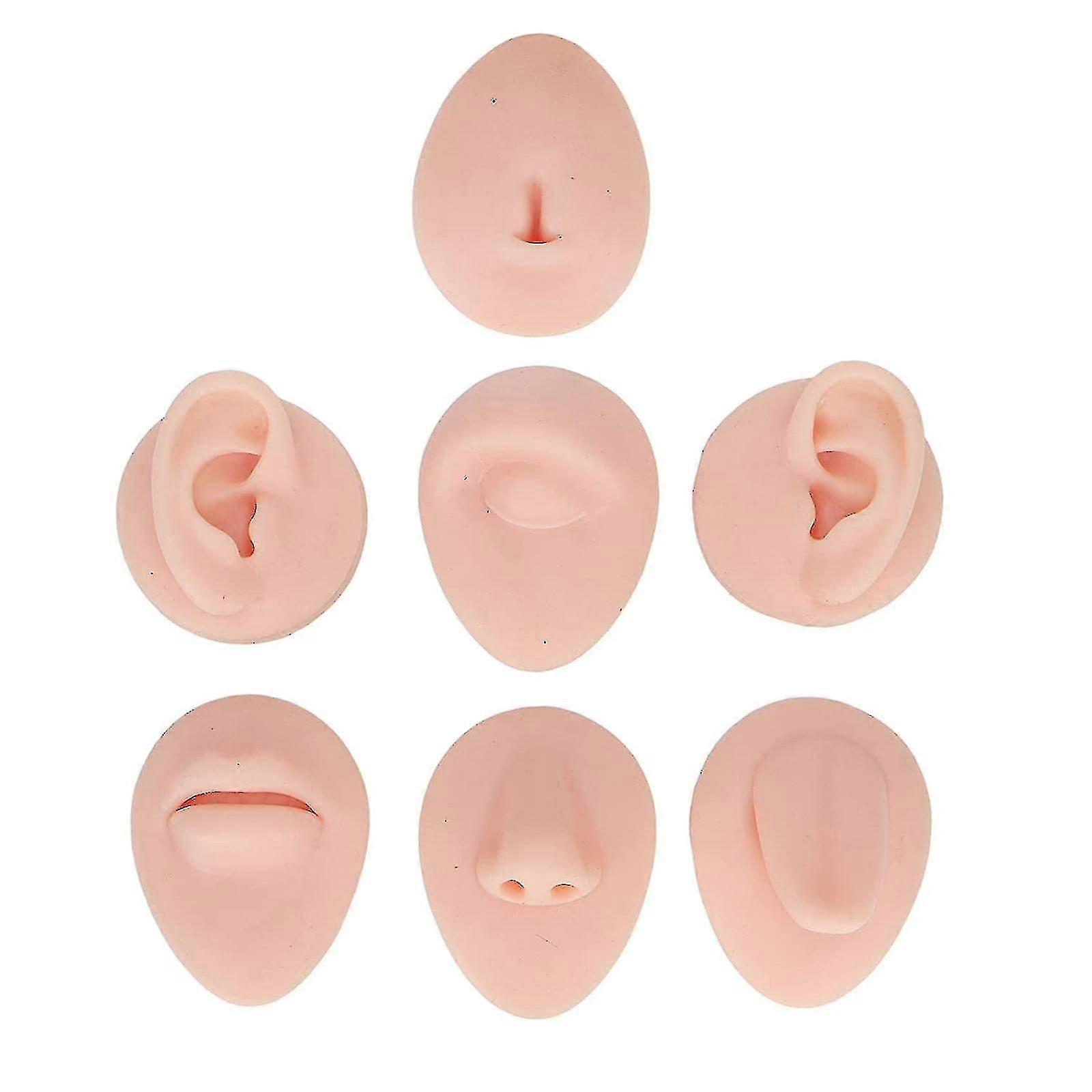 Soft Silicone Flexible Model Body Part Displays Set, Body Piercing Practice Model Simulation Ear Eye Nose Mouth Tongue And Belly Button Model For Novi