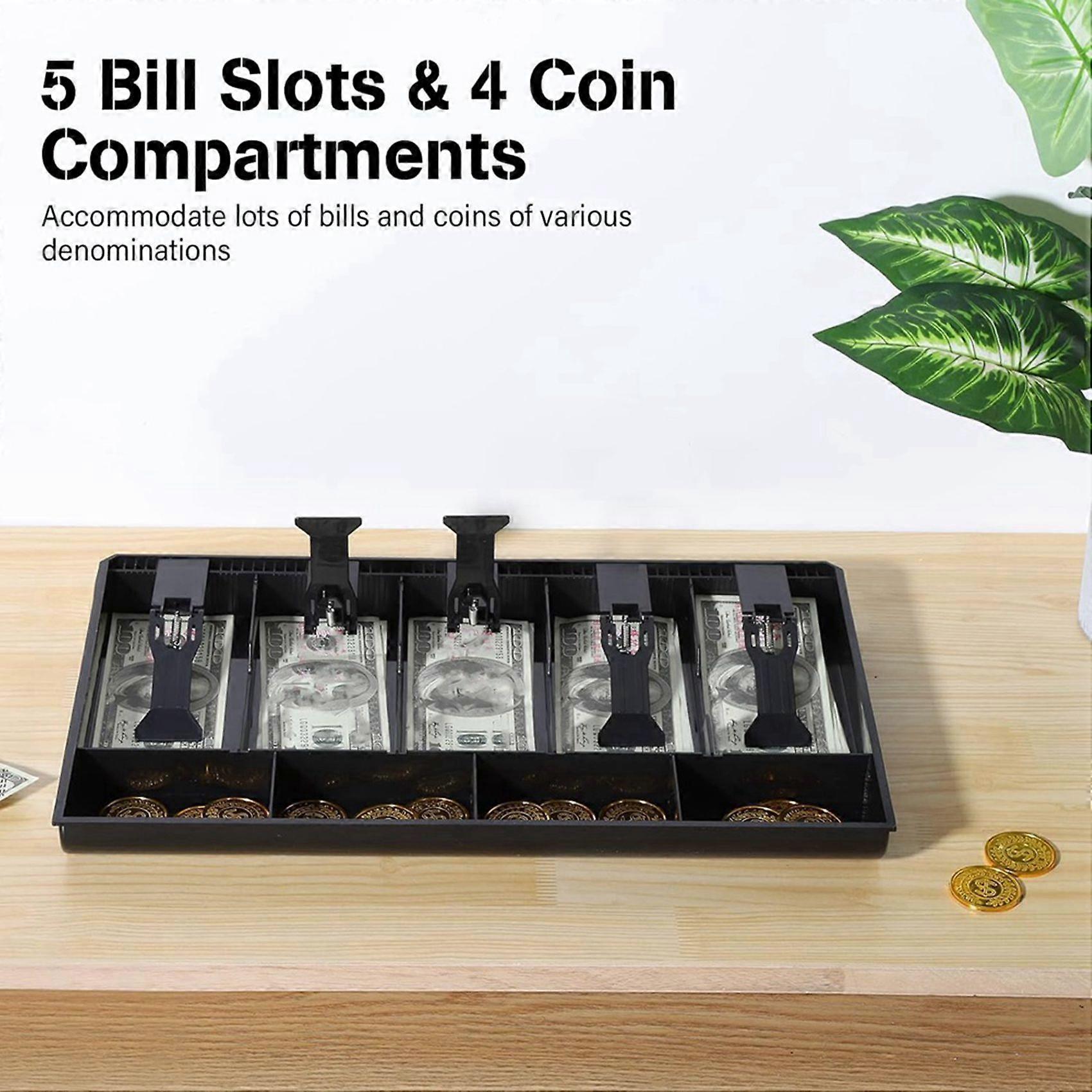 2X Cash Tray Cash Register Drawer Insert Tray,5 Bill & 4 Coin Compartments, Durable ABS Money Storage Case