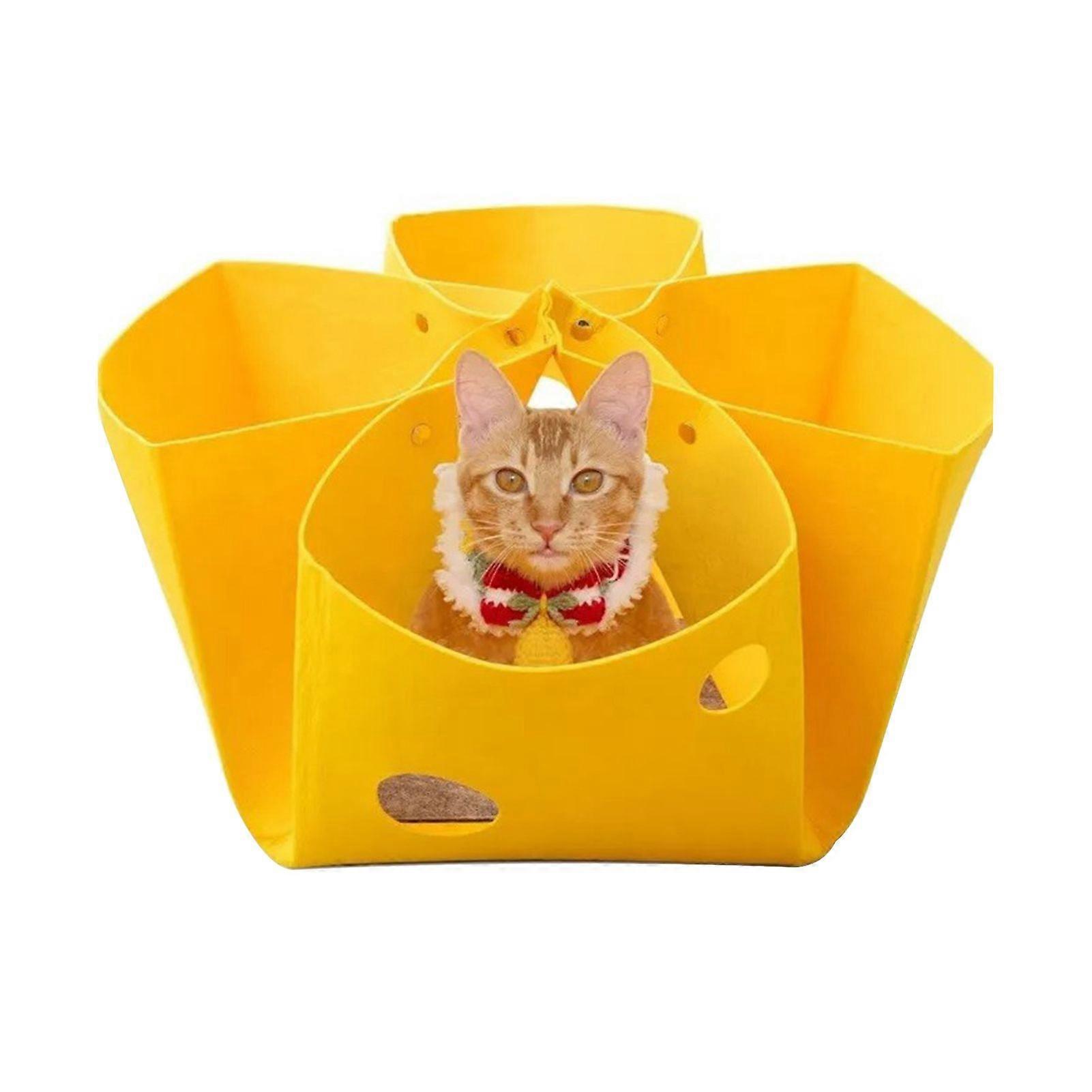 Felt Cat Nest Shape-Shifting Cat Tunnel Toy Half Surrounds Cat Hideout Foldable Pet Bed House for Kitten Puppy Rabbit Small Animals