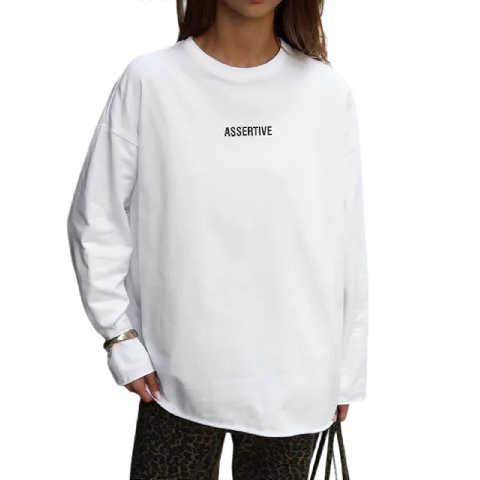 Simple Solid Color Women's Relaxed Pullover Thin And Permanent Polyester Fabric Easy To Game Outfits  White XL