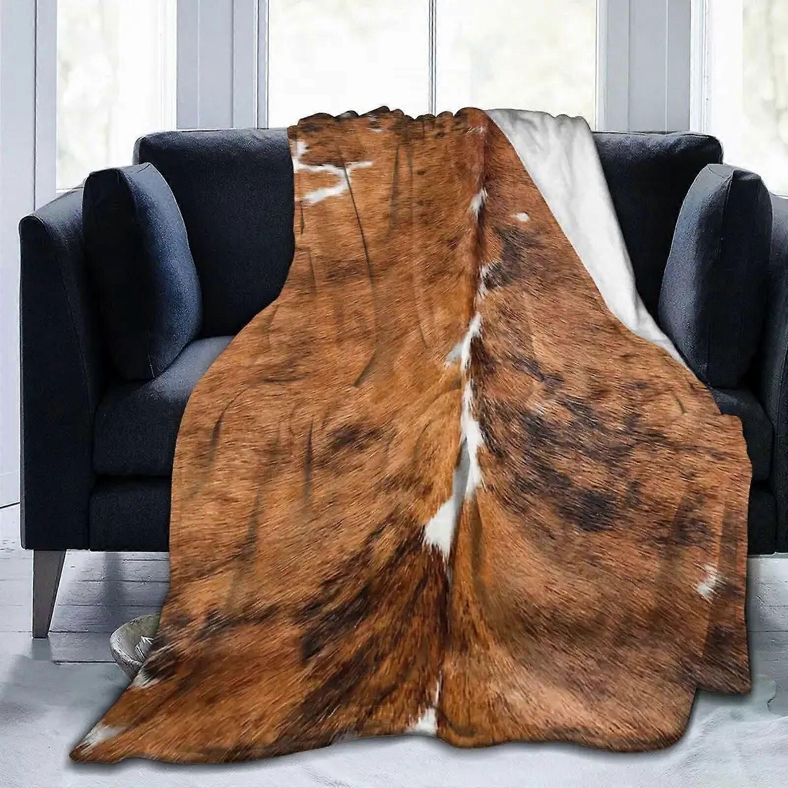 Cow Print Cowhide Throw Blanket All Season Brown Warm Lightweight Soft Fuzzy Blanket for Bed Sofa Couch,gifts for Friend