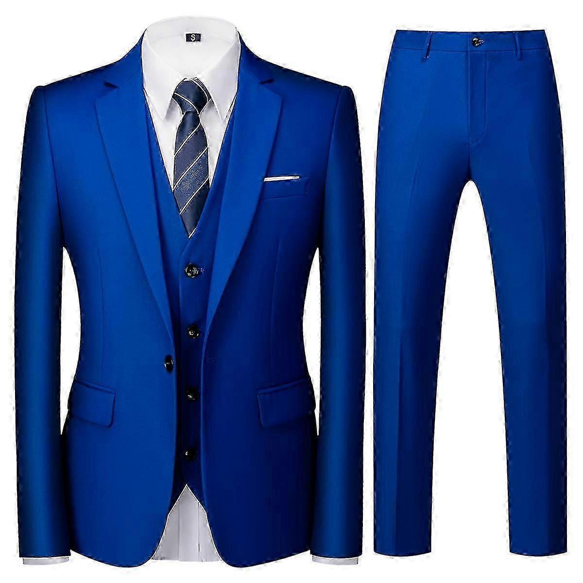Mile Solid Color Férfi 3 részes öltöny Slim Fit One Button elegáns formális készlet