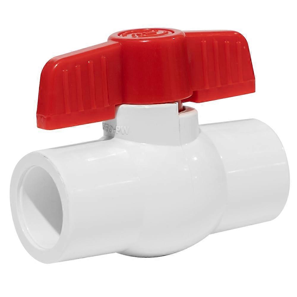 11/4' PVC Ball Valve ASTM Socket THandle Water ShutOff Schedule 40X Solvent Connections White And Red