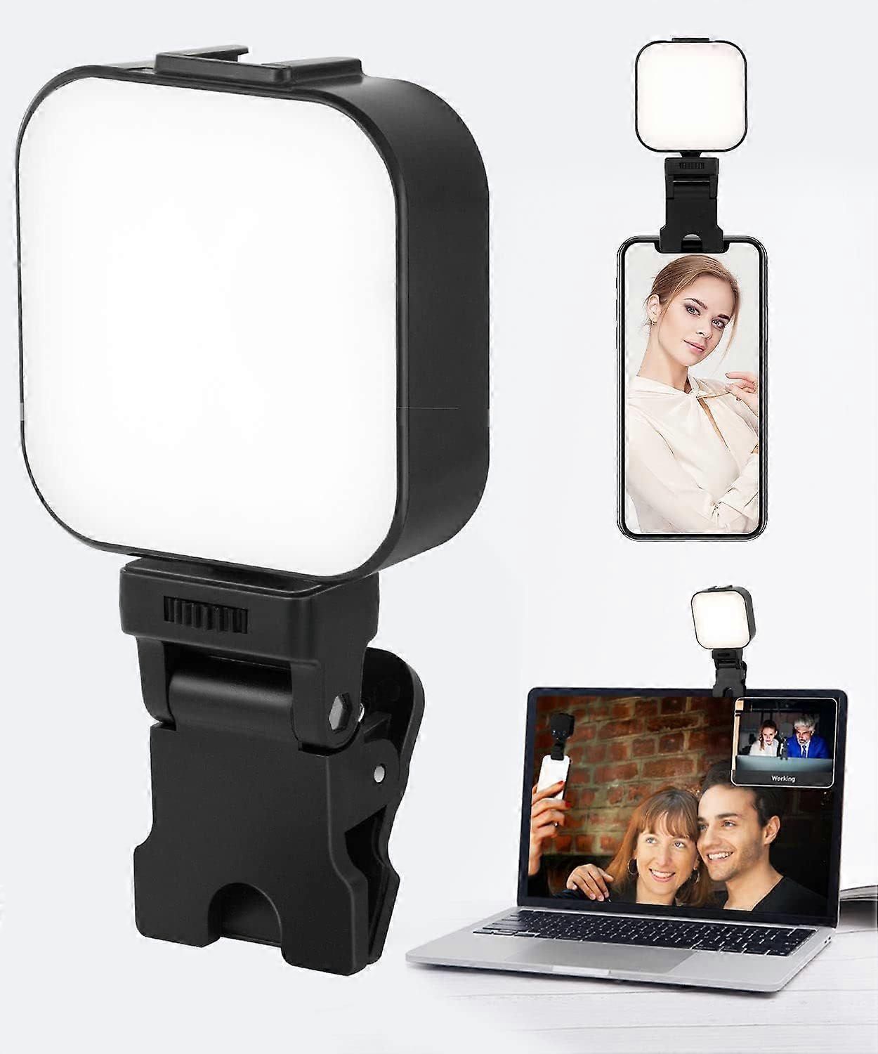 Lmpara LED recargable para selfies con 64 LED - 5 modos de luz - Aro de luz para telfono - Mini lmpara porttil con clip