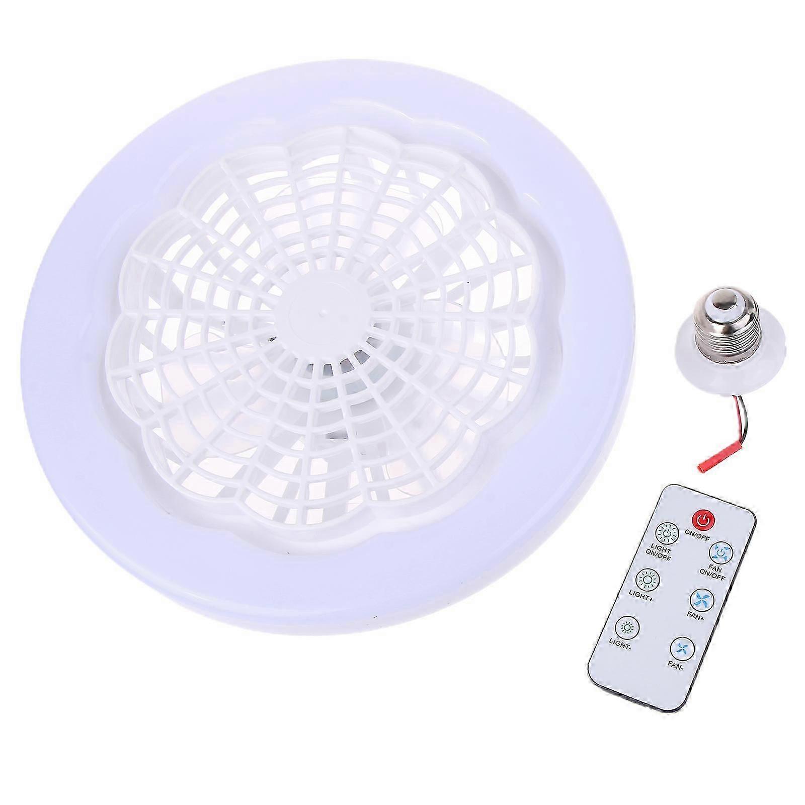 Ceiling Fan Light E27 Lamp Head Cooler Fan with Remote Control Adjustable Wind Speed for Study Bedroom Bathroom White