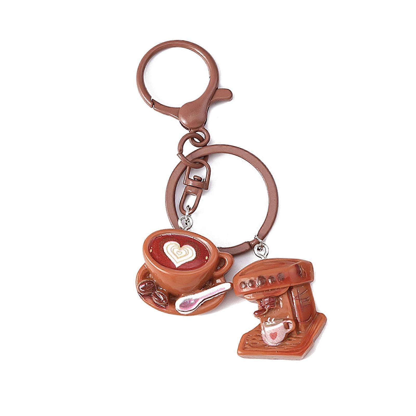 Coffee Themed Cake Keychain Alloy Frame Resin Detail Stylish Functional Accessory For Daily Essential Organization Multicolor