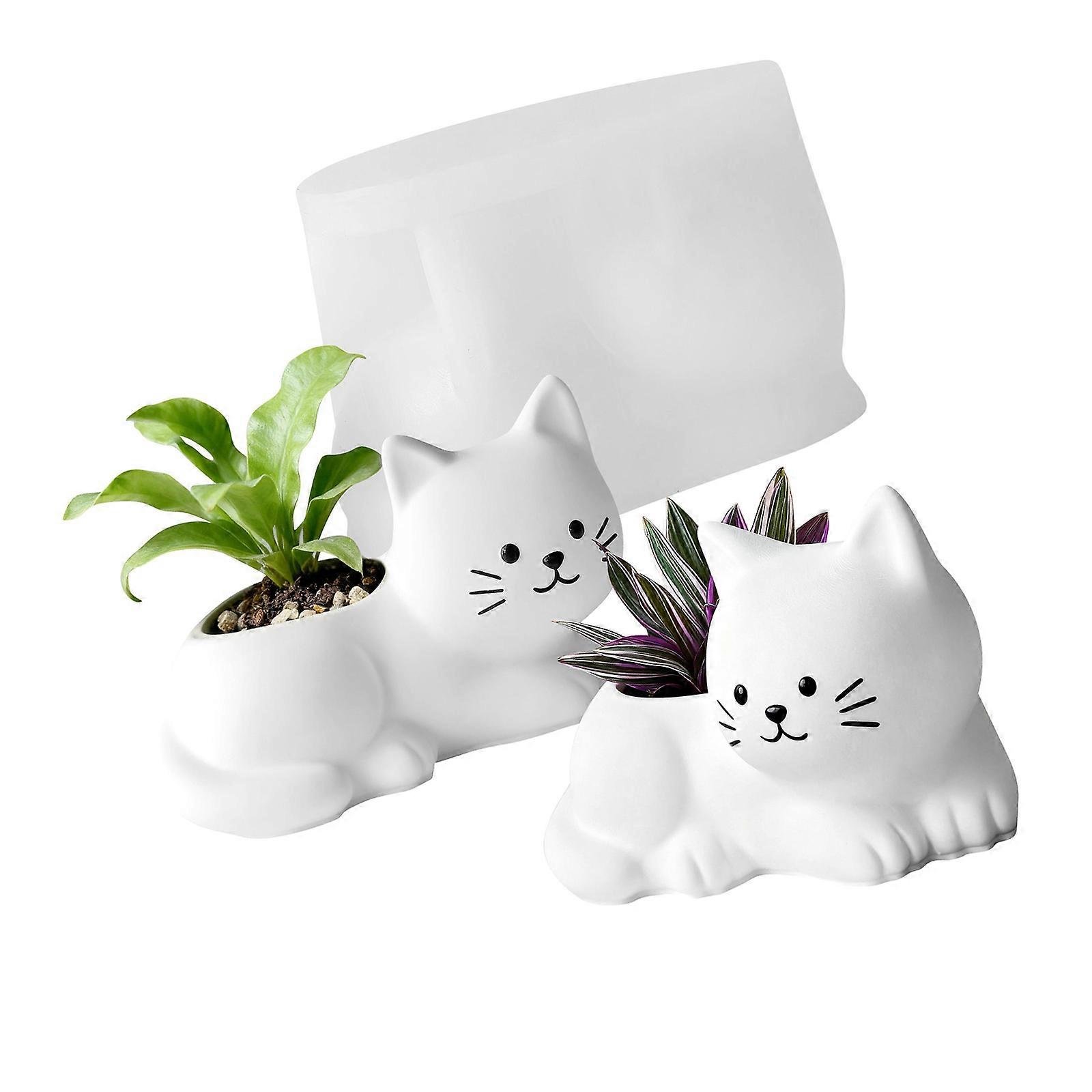 Kitten Shape Flowerpot Silicone Mold Easy Demolding Dishwasher Safe For Making Candle Container Soap Epoxy Resin Craft Multicolor